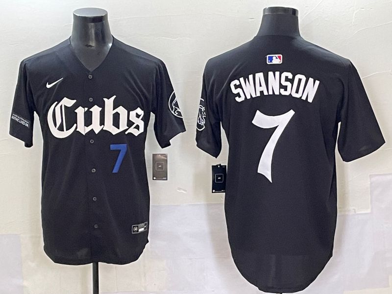Men 2025 Chicago Cubs #7 Swanson Black Five generations Joint Name Nike MLB Jersey style 3